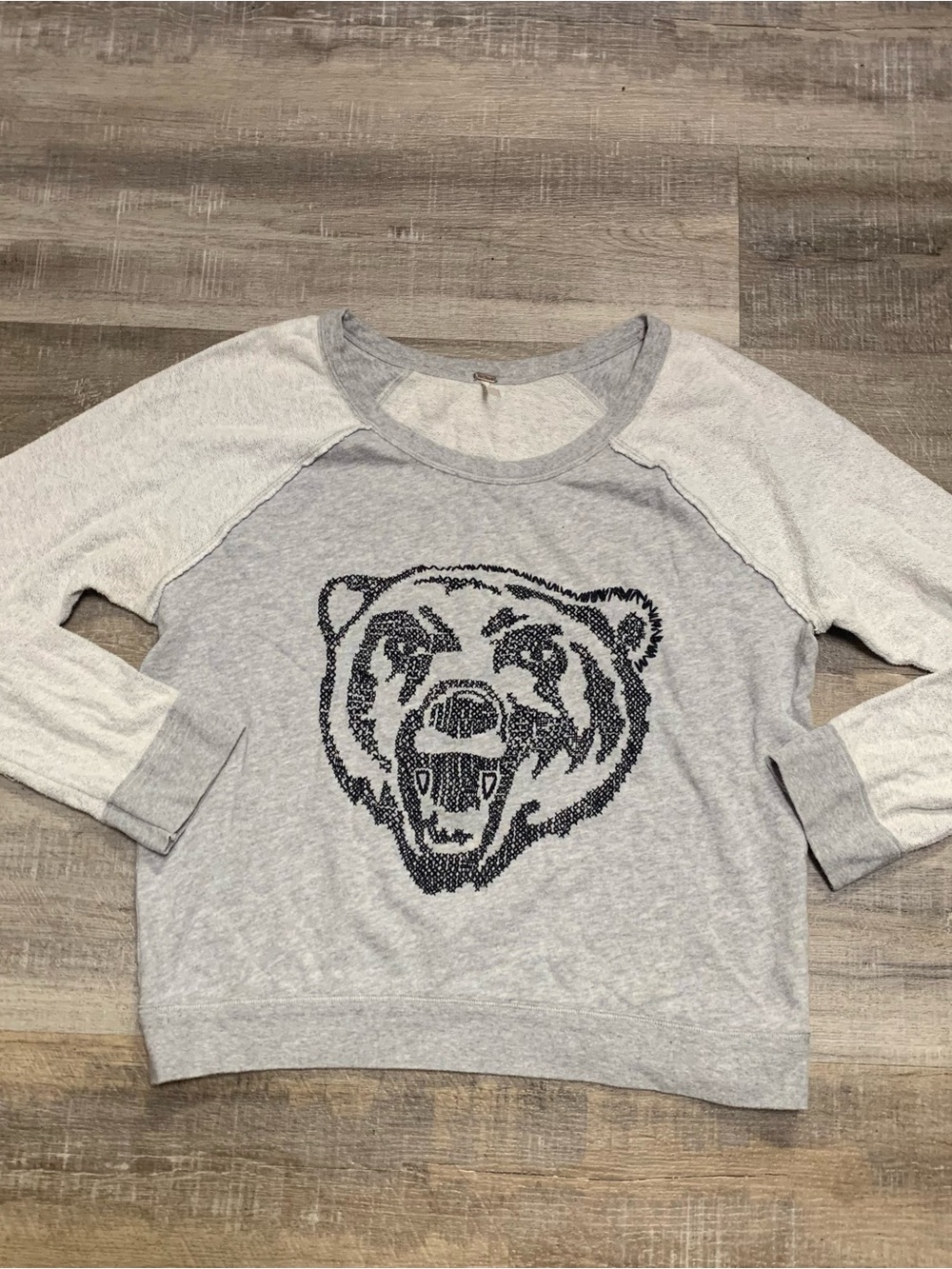 Free People Anthropologie Bear Jess French Terry Big Bad Varsity Sweatshirt Sz S